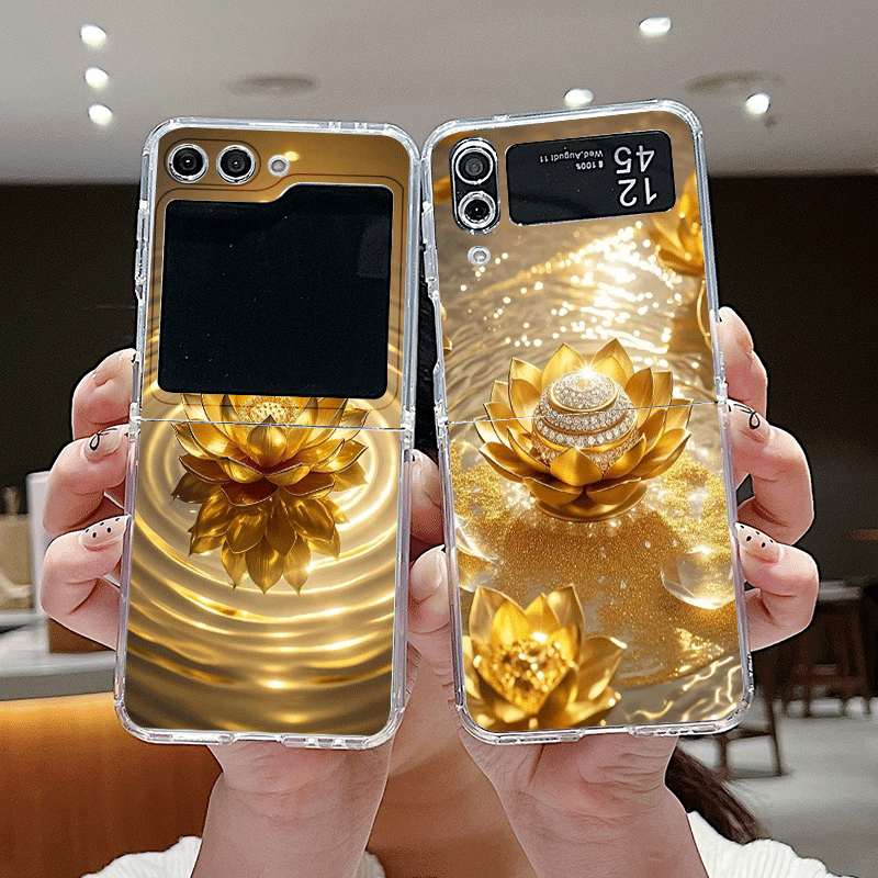 Phone Cases Z Flip 6 - Creative Golden Lotus Flower Pattern Phone