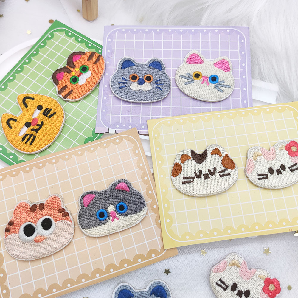 Phone Cases Eco Friendly - 2pcs Cute Cat Head Self-adhesive Embroidered